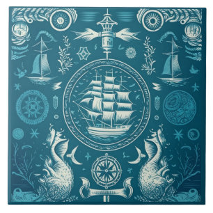 Nautical Ship and Ocean Themed ceramic art No2 Tile