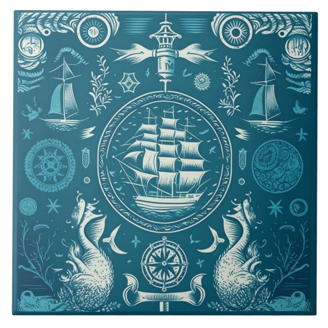 Nautical Ship and Ocean Themed ceramic art No2 Tile (Front)