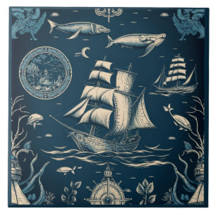 Nautical Ship and Ocean Themed ceramic art No3 Tile