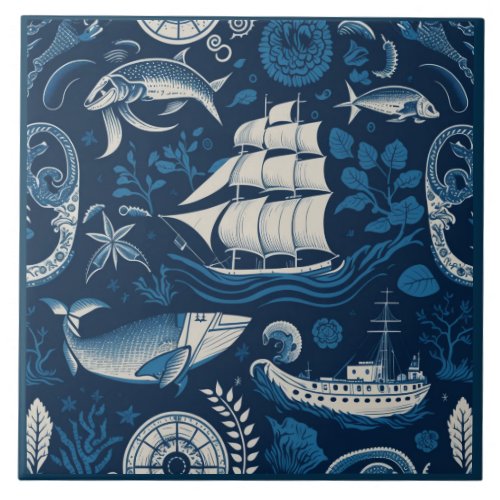 Nautical Ship and Ocean Themed ceramic art No4 Ceramic Tile