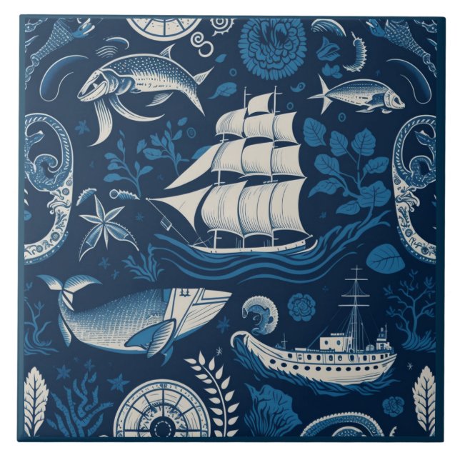 Nautical Ship and Ocean Themed ceramic art No4 Tile (Front)