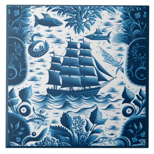 Nautical Ship and Ocean Themed ceramic art No5 Ceramic Tile