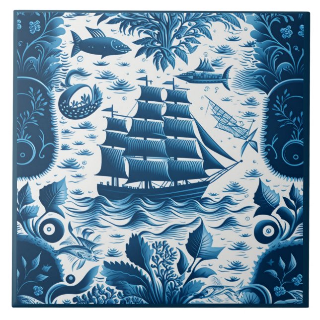 Nautical Ship and Ocean Themed ceramic art No5 Ceramic Tile (Front)