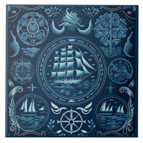 Nautical Ship and Ocean Themed ceramic art No7 Ceramic Tile