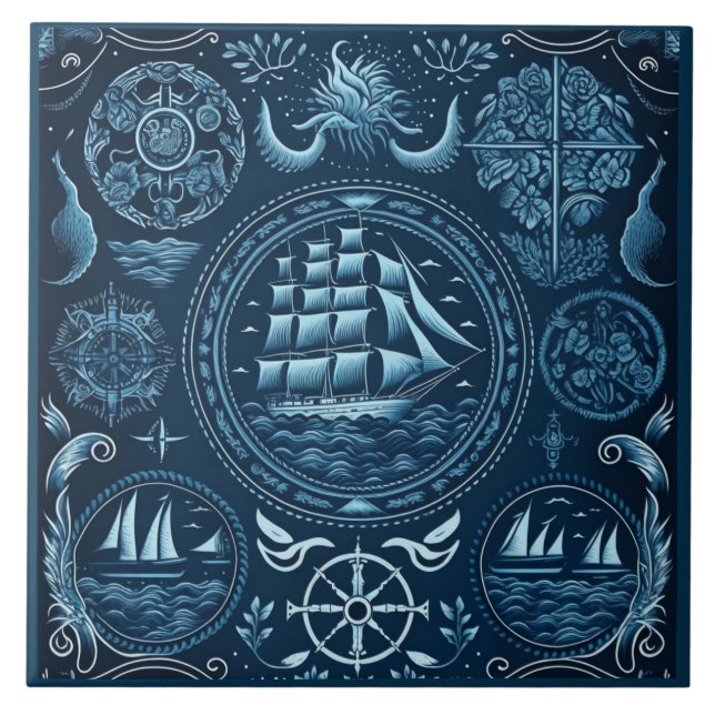 Nautical Ship and Ocean Themed ceramic art No7 Tile (Front)