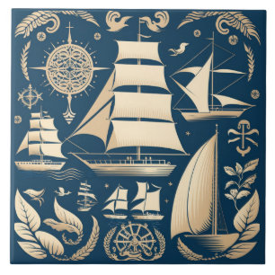 Nautical Ship and Ocean Themed ceramic art No9 Ceramic Tile