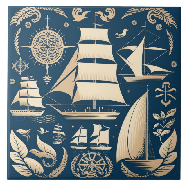 Nautical Ship and Ocean Themed ceramic art No9 Tile (Front)