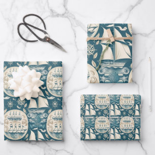 Nautical Ship and Ocean Themed pattern No14 Wrapping Paper Sheets