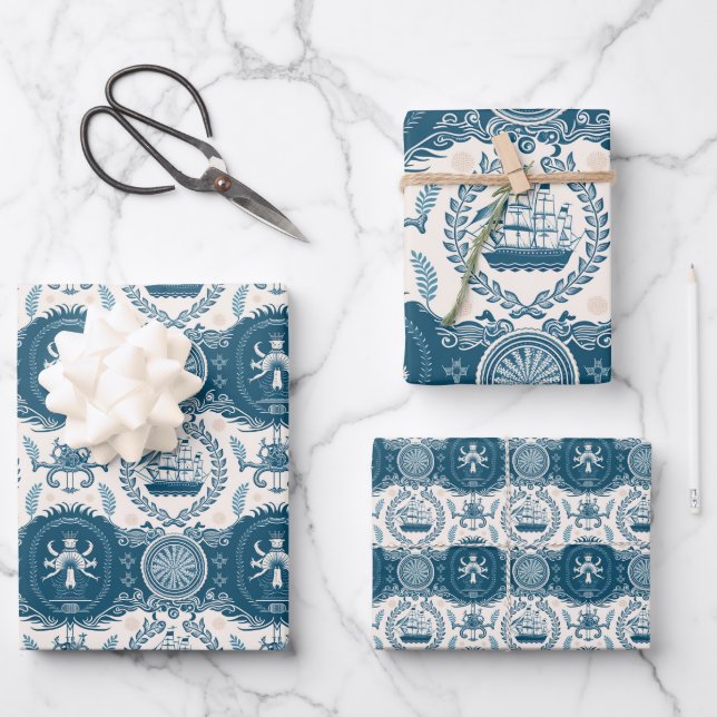 Nautical Ship and Ocean Themed pattern No17 Wrapping Paper Sheets (Front)