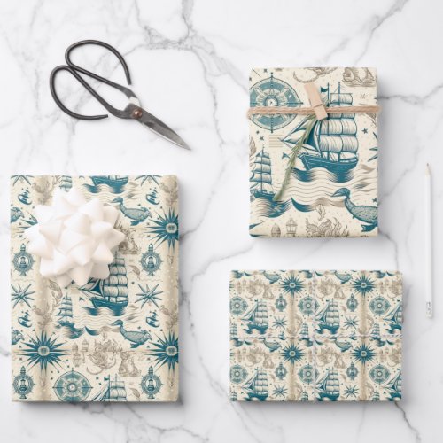 Nautical Ship and Ocean Themed pattern No18 Wrapping Paper Sheets