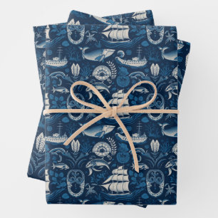 Nautical Ship and Ocean Themed pattern No4 Wrapping Paper Sheets