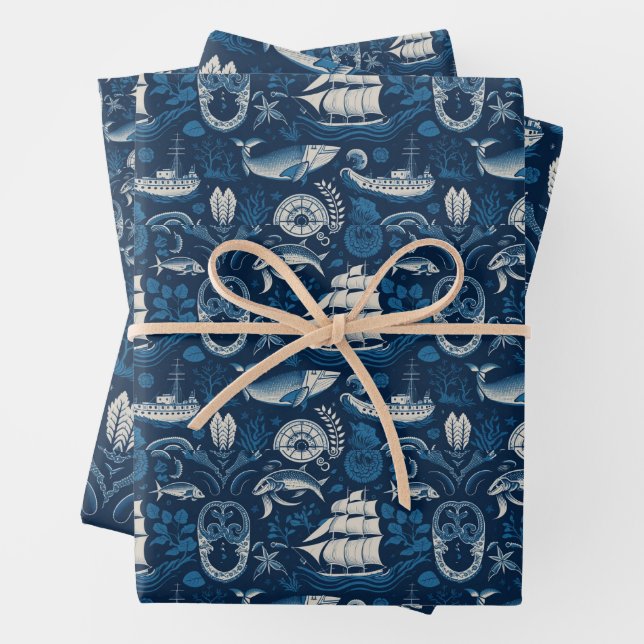 Nautical Ship and Ocean Themed pattern No4 Wrapping Paper Sheets (In situ)