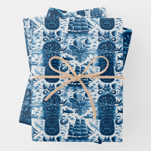 Nautical Ship and Ocean Themed pattern No5 Wrapping Paper Sheets (In situ)