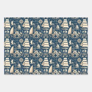 Nautical Ship and Ocean Themed pattern No9 Wrapping Paper Sheets