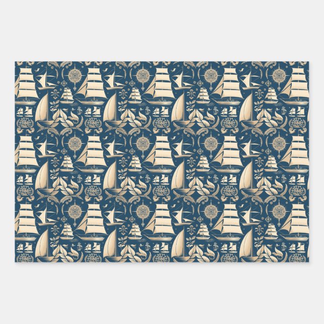 Nautical Ship and Ocean Themed pattern No9 Wrapping Paper Sheets (Front)