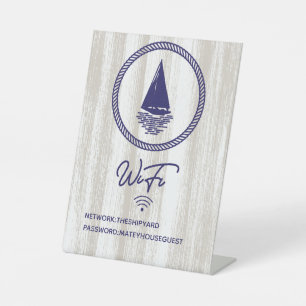 Nautical Ship Blue Vacation Home WIFI Password Pedestal Sign