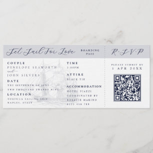 Nautical Ship Boarding Pass Destination Wedding Invitation