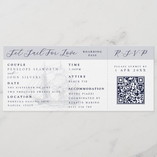 Nautical Ship Boarding Pass Destination Wedding Invitation