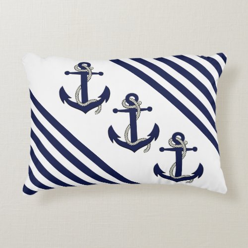 Nautical ShipBoat AnchorknotNavy stripes Accent Pillow