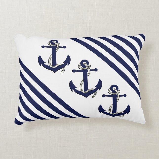 Nautical Ship/Boat Anchor/knot/Navy stripes Accent Pillow (Front)