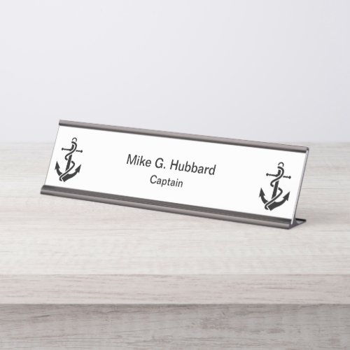 Nautical Ship Captain Monogram Boat Anchor Desk Name Plate
