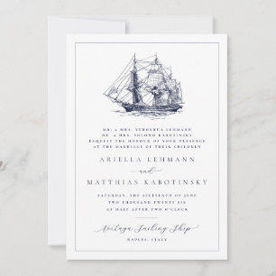 Nautical Ship Double Sided Hebrew Wedding Invitation