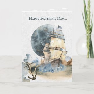 Nautical Ship, Full Moon and Anchor Father's Day Card