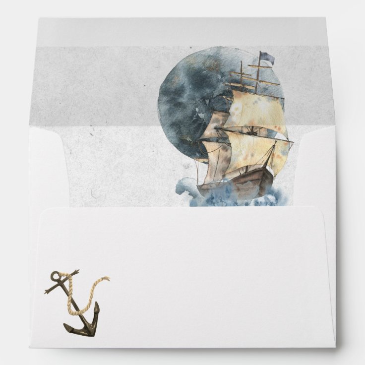 Nautical Ship, Full Moon and Anchor Wedding Envelope | Zazzle