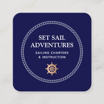Nautical  Ship Helm  Rope Square Business Card by sm_business_cards at Zazzle