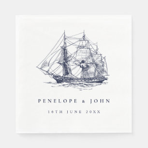 Nautical Ship Illustration Destination Wedding Napkins