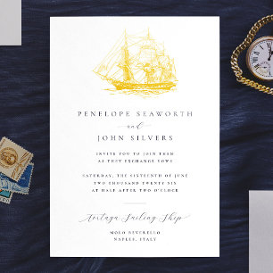 Nautical Ship Illustration Formal Wedding Foil Invitation