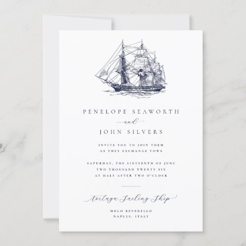 Nautical Ship Illustration Formal Wedding Invitation