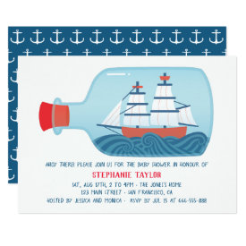 Nautical Ship In A Bottle Baby Shower Invitations