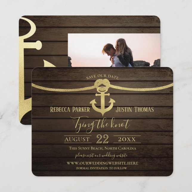 Nautical Ship Lap and Anchor Tie the Knot Wedding Invitation (Front/Back)
