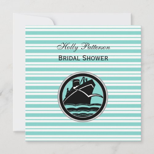 Nautical Ship Lt Blu Wht Stripe #2 S Bridal Shower Invitation