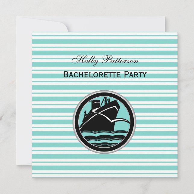 Nautical Ship Lt Blu Wht Stripe #2 SQ Bachelorette Invitation (Front)