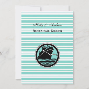 Nautical Ship Lt Blu Wht Stripe #2 V Rehearsal Din Invitation