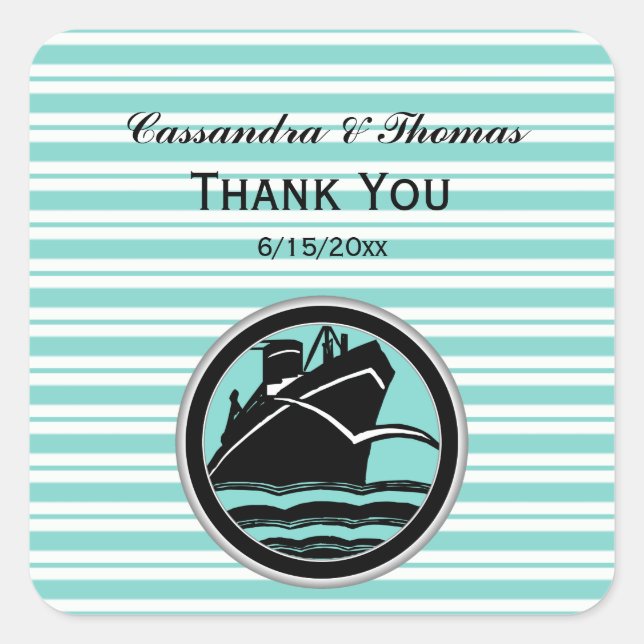 Nautical Ship Lt Blue White SQ Envelope Seals TY (Front)