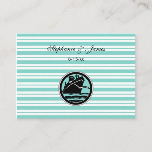 Customizable Nautical Ship Lt Blue White Stripe Escort Cards #2 Business Cards