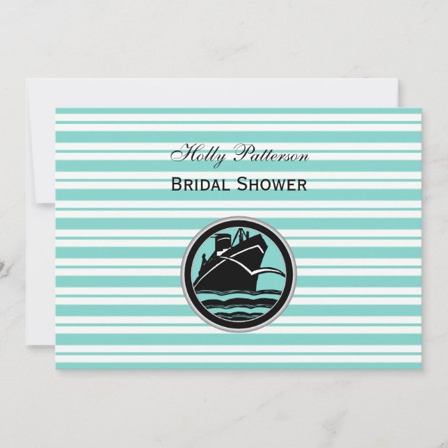 Nautical Ship Lt Blue White Stripe H Bridal Shower Invitation (Front)