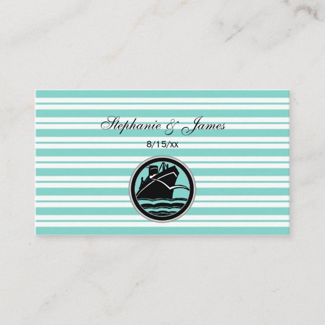 Nautical Ship Lt Blue White Stripe Place Cards (Front)