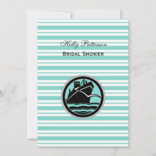 Nautical Ship Lt Blue White Stripe V Bridal Shower Invitation