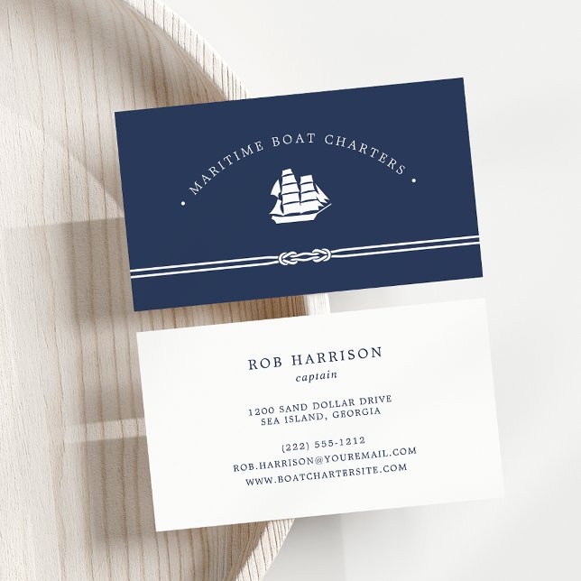 Nautical Ship | Navy and White | Boat Charter Business Card (Creator Uploaded)