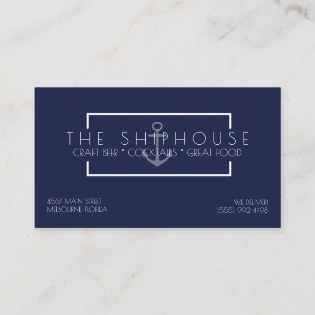 Nautical Ship Navy Blue Restaurant Bar Business Card (Front)