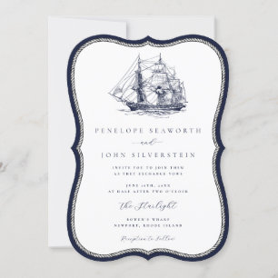 Nautical Ship Navy Rope Frame Bracket Wedding Invitation