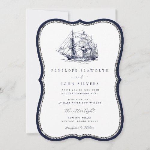 Nautical Ship Navy Rope Frame Bracket Wedding Invitation