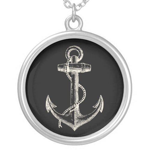 Nautical ship pendant necklace anchor black cream