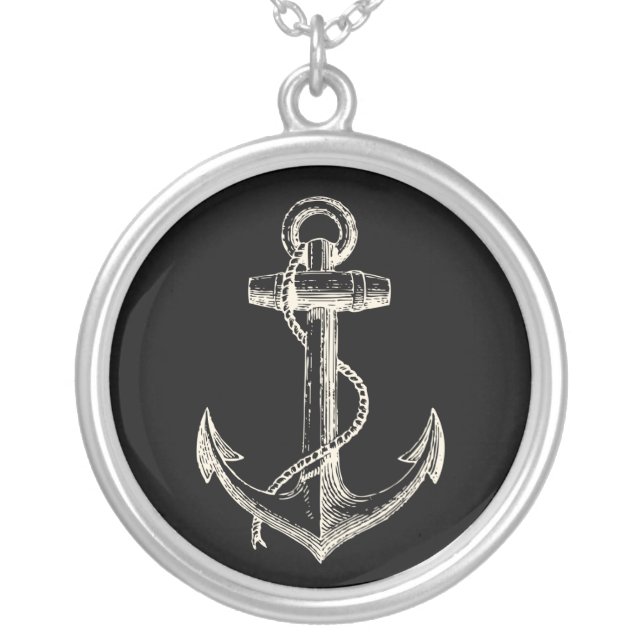 Nautical ship pendant necklace anchor black cream (Front)