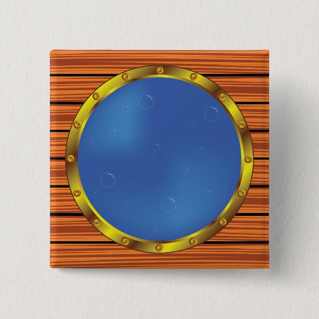 Nautical Ship Porthole Window with Blue Water Button (Front)