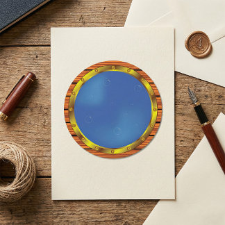 Nautical Ship Porthole Window with Blue Water Classic Round Sticker